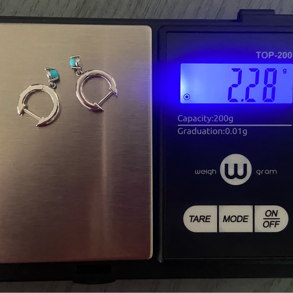 BABYGOLD 14K White Gold Turquoise Charm Huggies Earrings - Picture 10 of 10